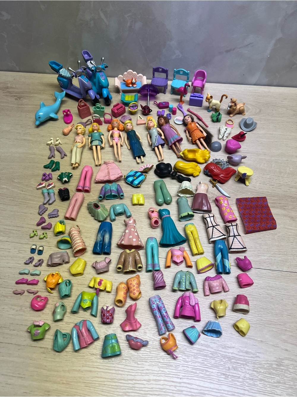 Vintage Polly Pocket Doll Clothes Accessories Huge Mixed Lot + Carry Case